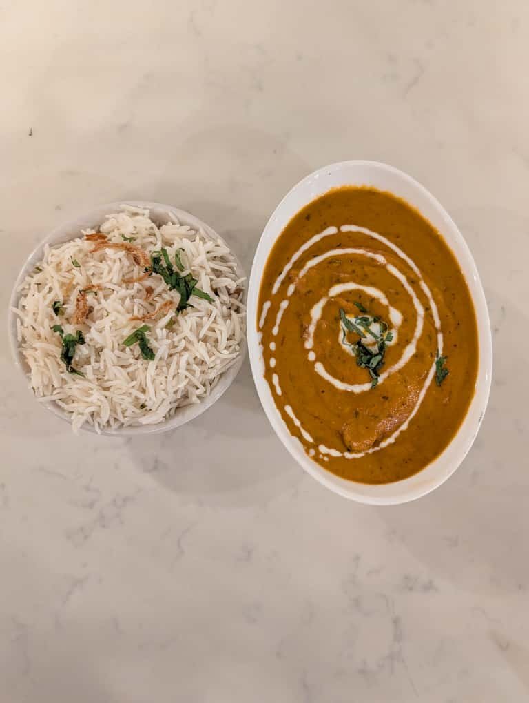 Fried Rice With Chicken Tikka Masala - Authentic Indian restaurant dish